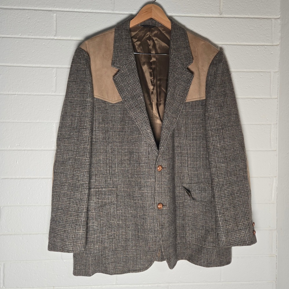 Vtg Pendleton Mens Sport Coat Wool Tweed Suede Yoke Elbow Patch Academia 52 L